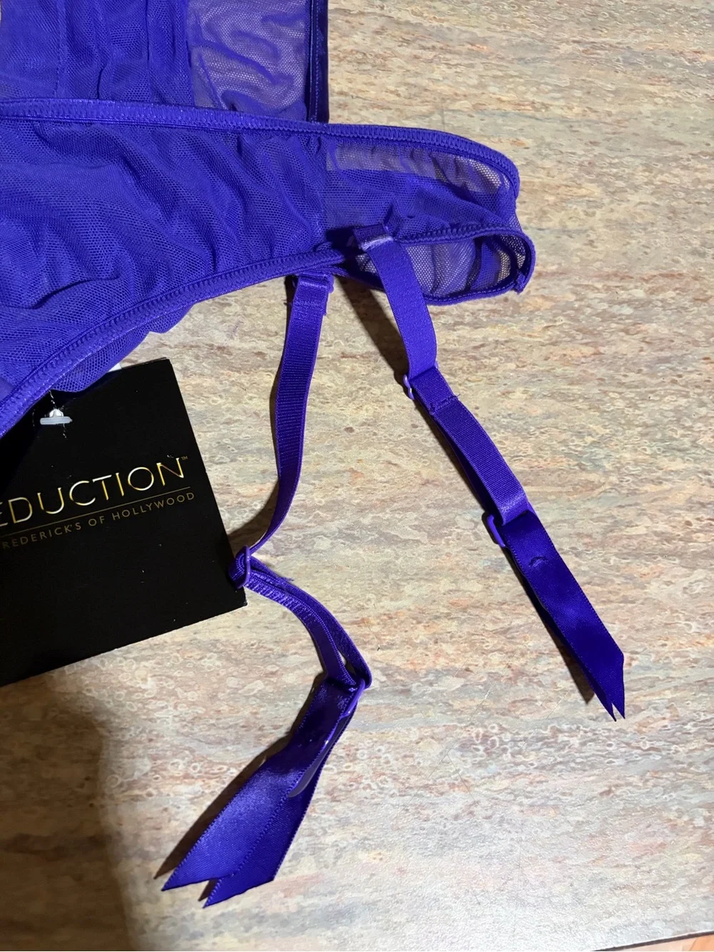NWT Frederick’s of Hollywood Seduction Purple Halter Sexy Bodysuit & garter
